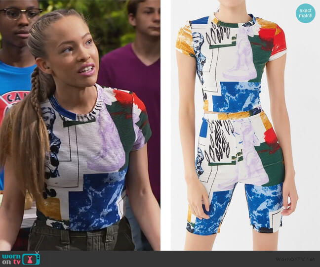 Urban Outfitters When In Rome Printed Ribbed Cropped Top worn by Ava (Shelby Simmons) on Bunkd