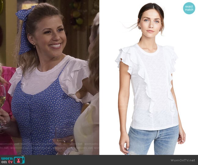 Veronica Beard Bea Short Sleeve Ruffle Tee worn by Stephanie Tanner (Jodie Sweetin) on Fuller House