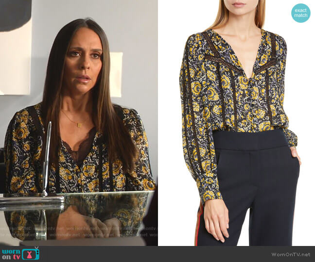 Veronica Beard Tarry Crochet Trim Blouse worn by Maddie Kendall (Jennifer Love Hewitt) on 9-1-1