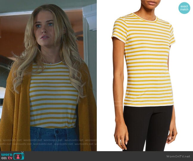 Vince Bengal Stripe Essential Cotton T-Shirt worn by Karolina Dean (Virginia Gardner) on Marvels Runaways