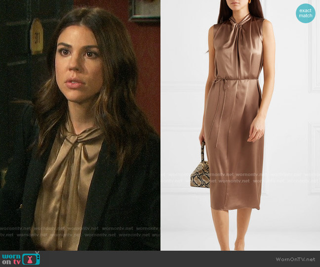 Vince Knotted silk-satin dress worn by Abigail Deveraux (Kate Mansi) on Days of our Lives