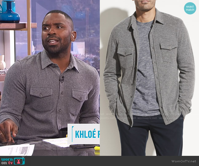 Vince Wool Cashmere Long Sleeve Shirt worn by Justin Sylvester on E! News