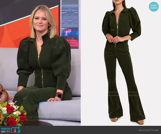 We Wore What 70'S Corduroy Jumpsuit worn by Sara Haines on Good Morning America