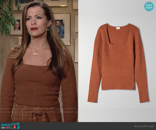 Wilfred Kirsty Sweater in Terrazzo Brown worn by Chelsea Lawson (Melissa Claire Egan) on The Young and the Restless