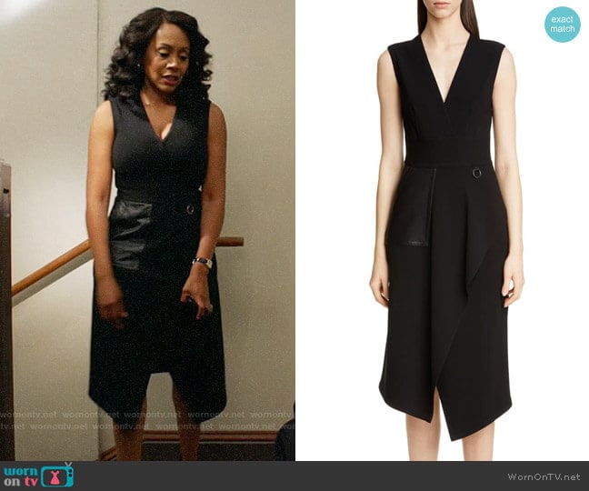 Yigal Azrouel Leather Pocket Mechanical Stretch Midi Dress worn by Lola Carmichael (Simone Missick) on All Rise