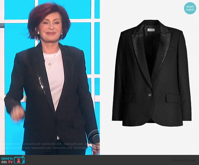 Zadig and Voltaire Viking strass-embellished stretch-crepe blazer worn by Sharon Osbourne on The Talk
