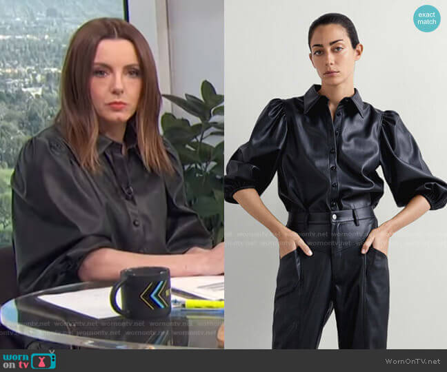 Zara Faux Leather Shirt worn by Melanie Bromley on E! News