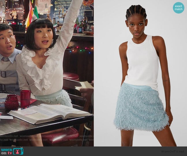 Zara Feather Look Mini Skirt worn by Mei Lin (Poppy Liu) on Sunnyside
