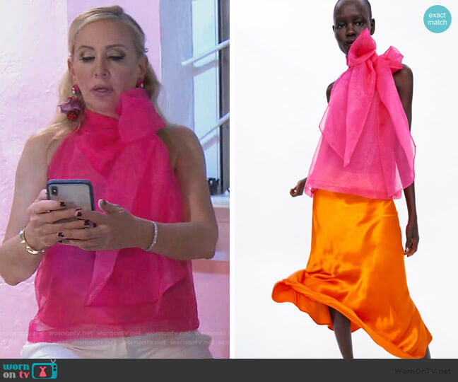 Zara Organza Blouse with Bow Detail worn by Shannon Beador on The Real Housewives of Orange County