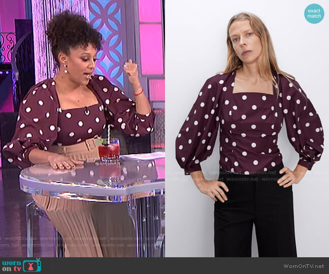 Zara Polka Dot Taffeta Blouse worn by Tamera Mowry on The Real