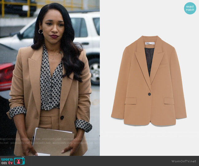 Zara Blazer with Flap Pockets worn by Iris West (Candice Patton) on The Flash