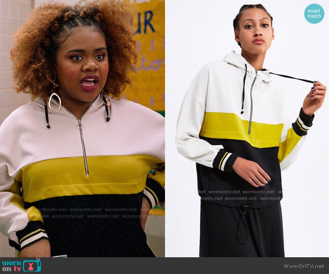 Zara Color Block Pouch Pocket Hoodie worn by Kourtney (Dara Renee) on High School Musical The Musical The Series