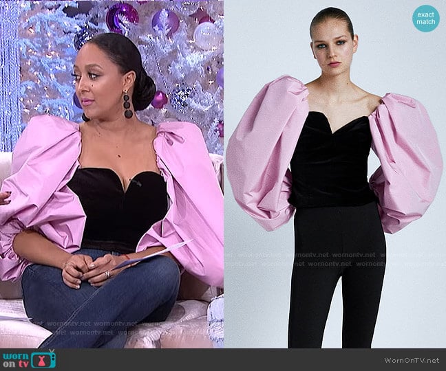 Zara Contrasting Velvet Top worn by Tamera Mowry on The Real