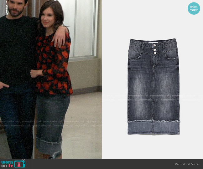 Zara Denim Midi Skirt worn by Willow Tait (Katelyn MacMullen) on General Hospital