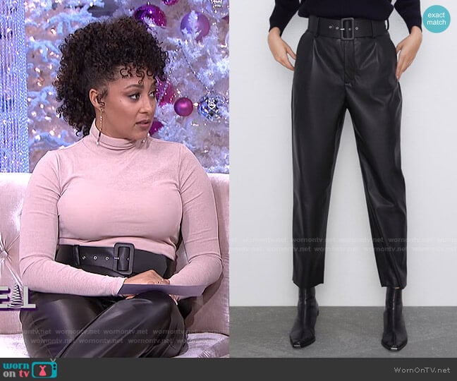 Zara Belted Faux Leather Pants worn by Tamera Mowry on The Real