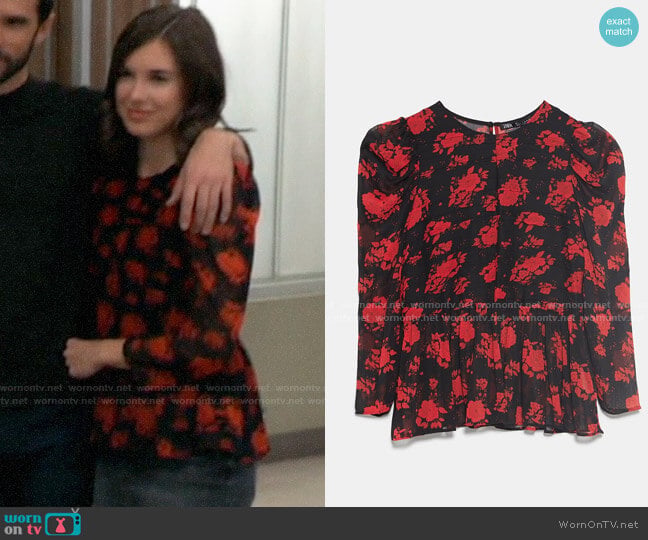 Zara Floral Print Blouse worn by Willow Tait (Katelyn MacMullen) on General Hospital