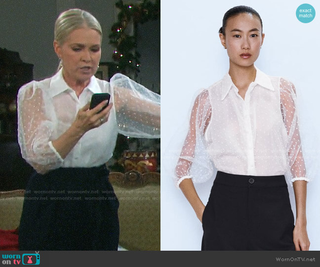 Zara Organza Blouse with Full Sleeves worn by Jennifer Horton (Melissa Reeves) on Days of our Lives