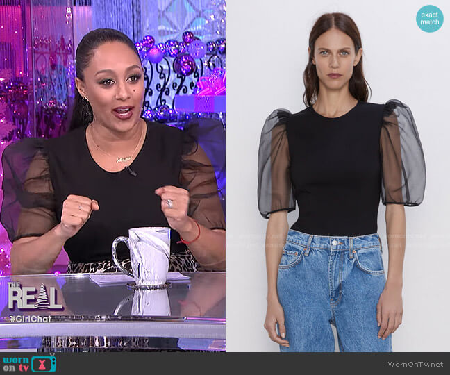 Zara Organza Sleeve Top worn by Tamera Mowry on The Real