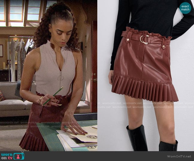Zara Pleated Faux Leather Mini Skirt worn by Zoe (Kiara Barnes) on The Bold and the Beautiful