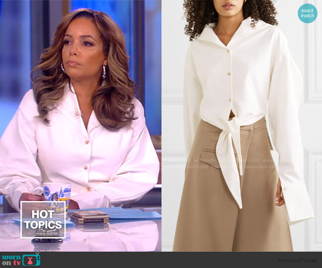 Aaizel + NET SUSTAIN tie-detailed twill shirt worn by Sunny Hostin on The View