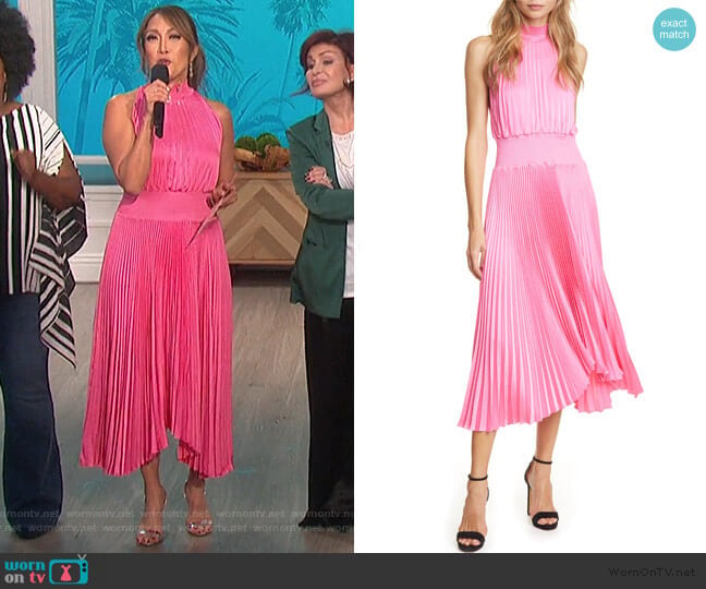 A.L.C. Renzo Pleated Sleeveless Midi Dress worn by Carrie Inaba on The Talk