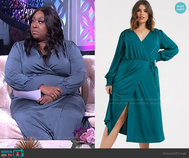 Asos Jersey Satin Wrap Midi Dress worn by Loni Love on The Real