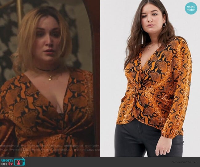 ASOS Twist Front Top in Snake Animal Print worn by Davia (Emma Hunton) on Good Trouble
