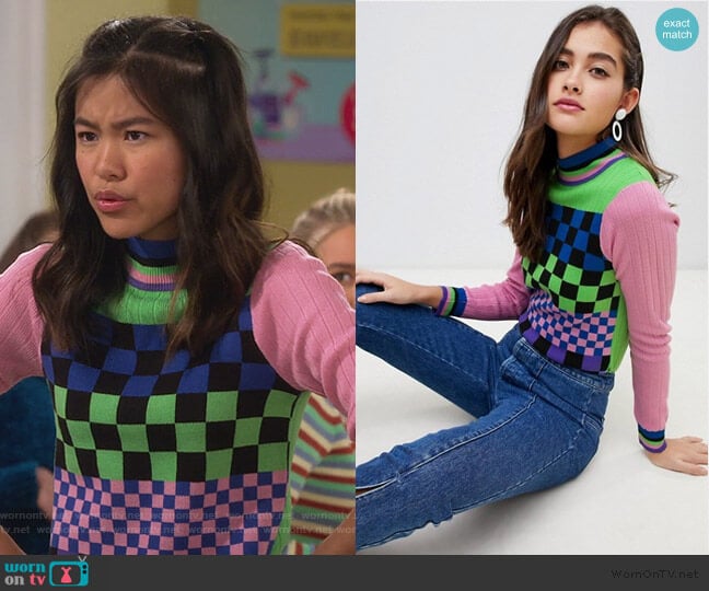 ASOS mixed checkerboard sweater with tipping