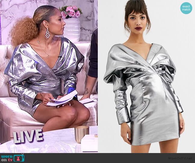ASOS Extreme Shoulder Metallic Cocktail Dress worn by Amanda Seales on The Real