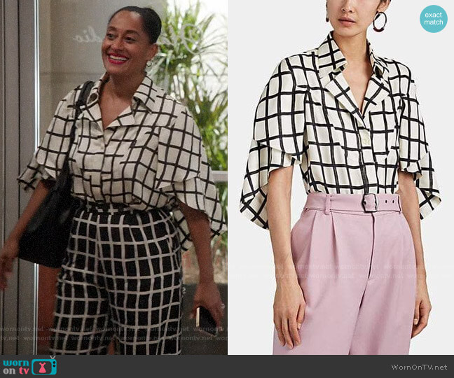 Akira Naka Checked Silk Blouse worn by Rainbow Johnson (Tracee Ellis Ross) on Black-ish