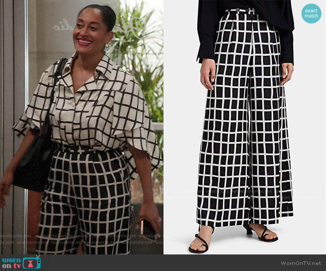 Akira Naka Windowpane-Checked Silky Twill Pants worn by Rainbow Johnson (Tracee Ellis Ross) on Black-ish