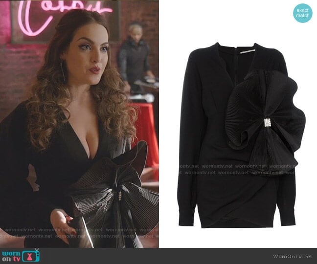 Alessandra Rich Bow Embellished Crepe De Chine Mini Dress worn by Fallon Carrington (Elizabeth Gillies) on Dynasty