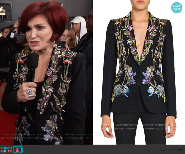 Alexander McQueen Crystal-Embellished Floral Embroidered Blazer worn by Sharon Osbourne on The Talk