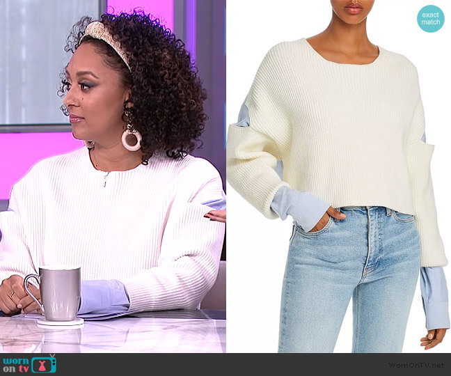 T by Alexander Wang Layered-Look Cutout Combo Top worn by Tamera Mowry on The Real