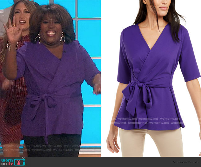 Alfani Petite Faux-Wrap Elbow-Sleeve Top worn by Sheryl Underwood on The Talk