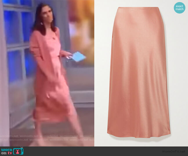 Alice + Olivia Athena Satin Midi Skirt worn by Abby Huntsman on The View