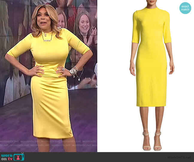 Alice + Olivia Delora Fitted Mock-Neck Midi Dress worn by Wendy Williams on The Wendy Williams Show