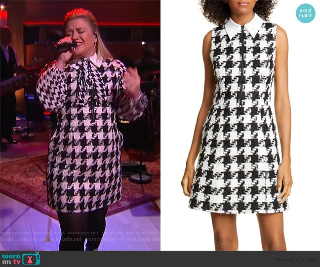Alice + Olivia Ellis Houndstooth Zip Front Sleeveless Dress worn by Kelly Clarkson on The Kelly Clarkson Show