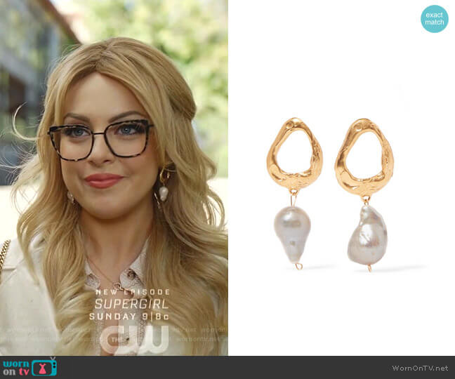 Alighieri The Infernal Storm Gold-Plated Pearl Earrings worn by Fallon Carrington (Elizabeth Gillies) on Dynasty