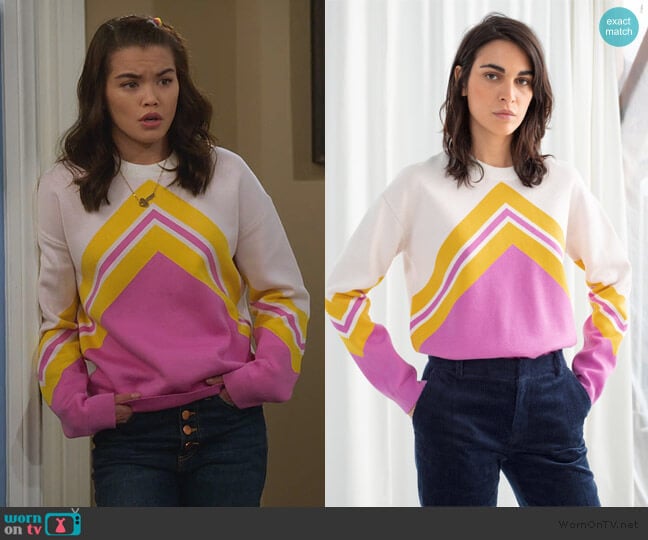 & Other Stories Varsity Knit Sweater worn by Alexa Mendoza (Paris Berelc) on Alexa & Katie