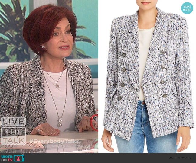 Aqua Tweed Double-Breasted Blazer worn by Sharon Osbourne on The Talk