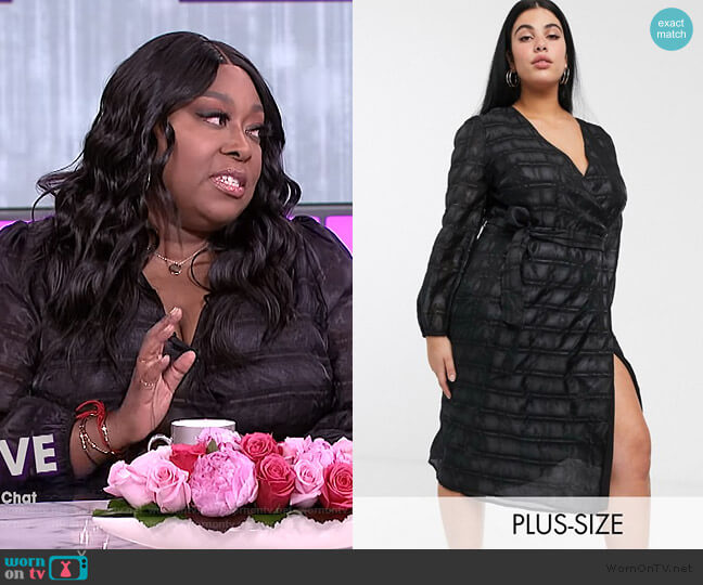 ASOS Glamorous Curve midaxi wrap dress with volume sleeves in organza check worn by Loni Love on The Real