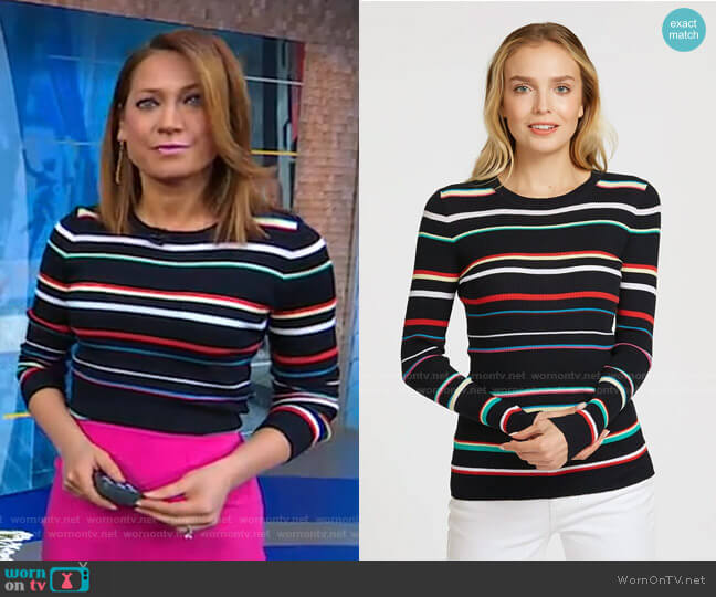 Autumn Cashmere Multi Stripe Rainbow Sweater worn by Ginger Zee on Good Morning America