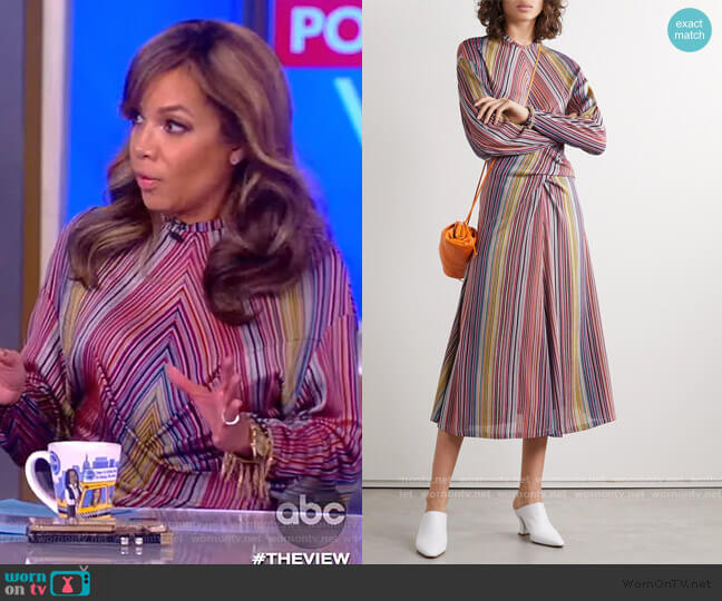 Beaufille Aquila twist-front striped stretch jacquard-knit Midi Dress worn by Sunny Hostin on The View