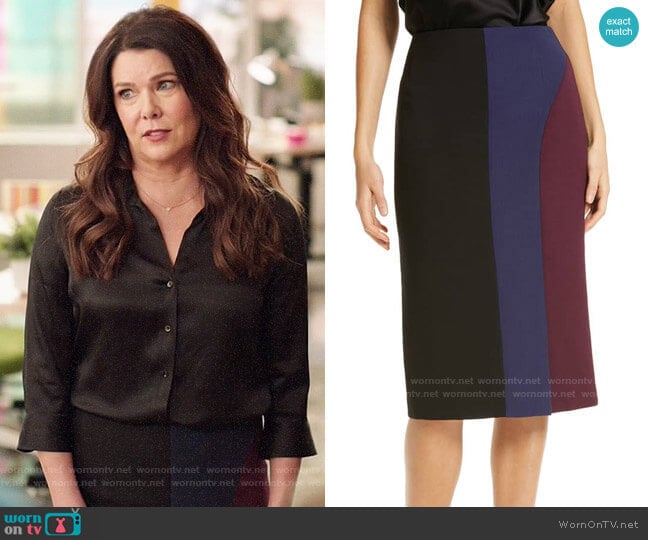 BOSS Velivia Colorblock Pencil Skirt worn by Joan (Lauren Graham) on Zoeys Extraordinary Playlist