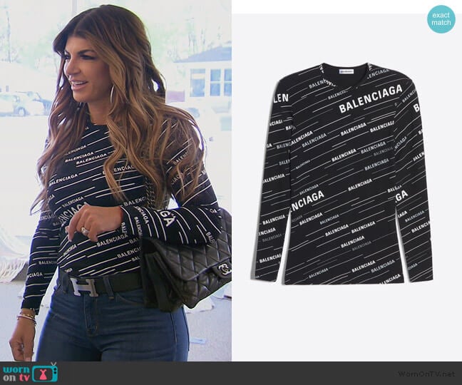 Balenciaga Logo Crewneck Top worn by Teresa Giudice on The Real Housewives of New Jersey