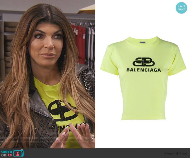 Balenciaga Cropped Logo T-shirt worn by Teresa Giudice on The Real Housewives of New Jersey