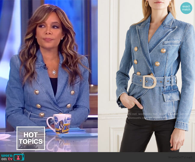 Balmain Double-breasted Belted Denim Blazer worn by Sunny Hostin on The View