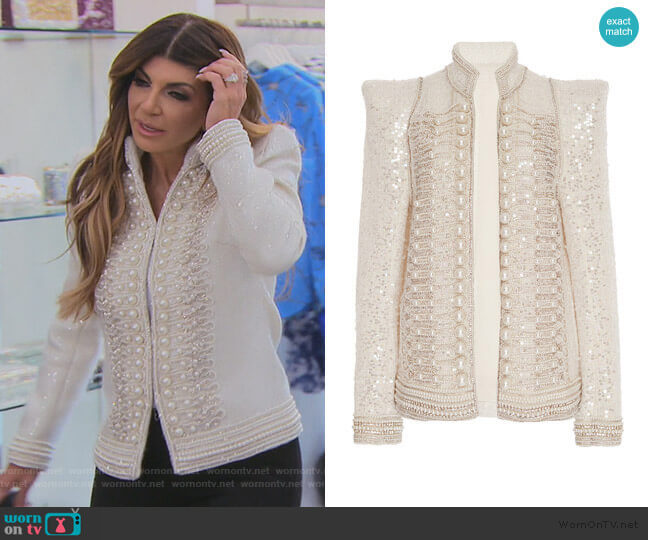 Balmain Pearl Embroidered Sequin Jacket worn by Teresa Giudice on The Real Housewives of New Jersey