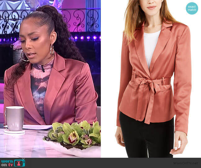 Bar lll Belted Satin Blazer worn by Amanda Seales on The Real